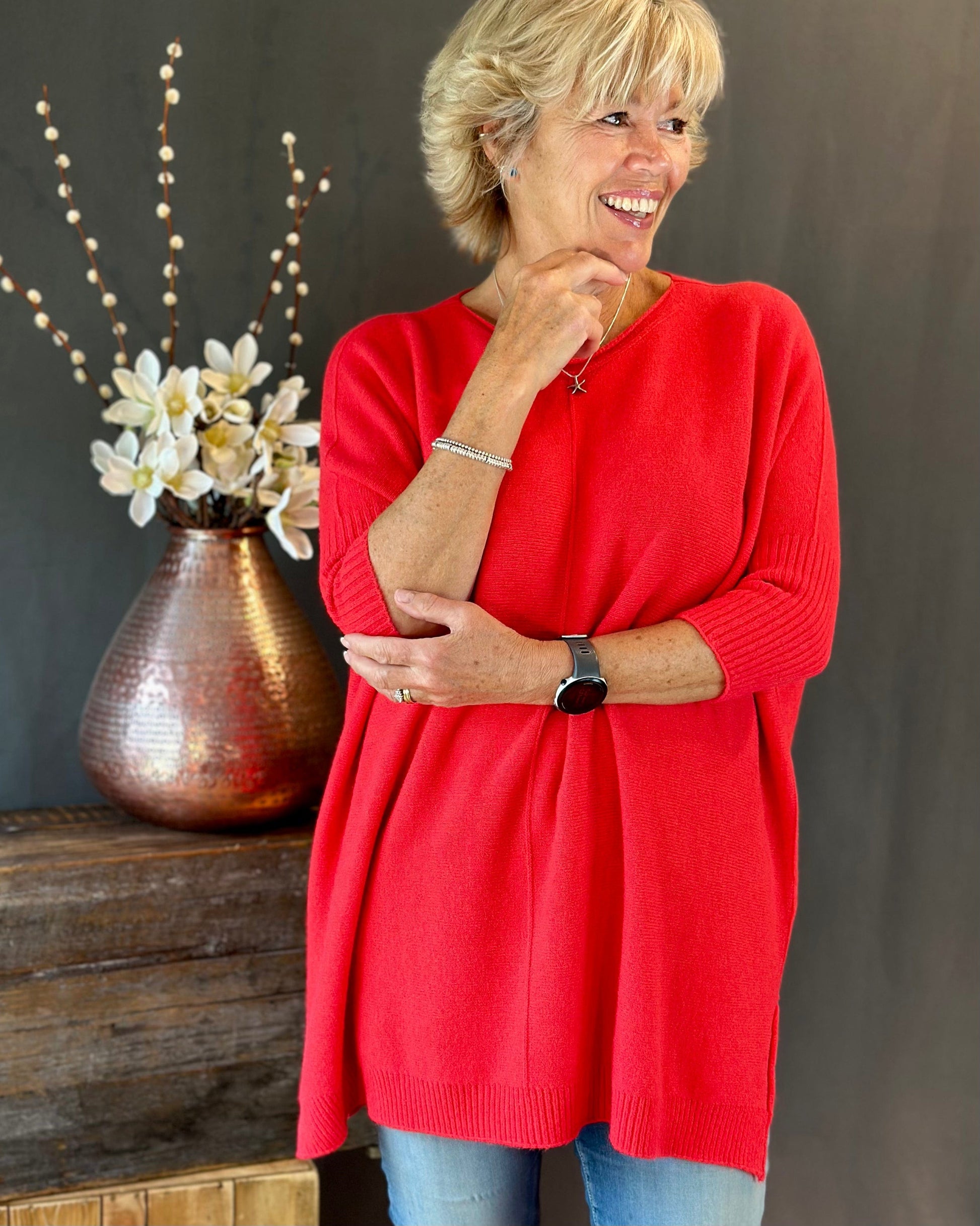 clothing Longline Slouchy Jumper - Red