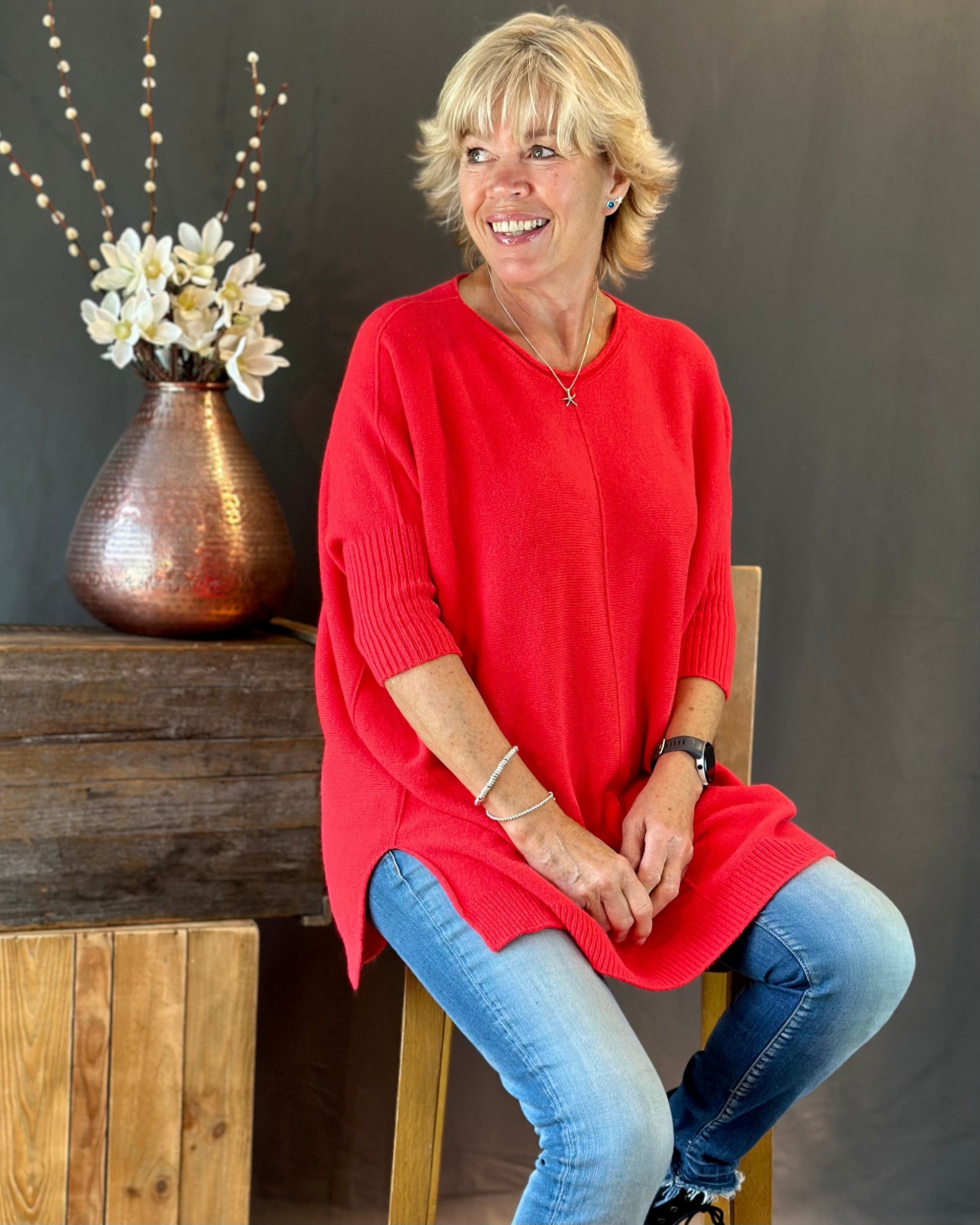 clothing Longline Slouchy Jumper - Red