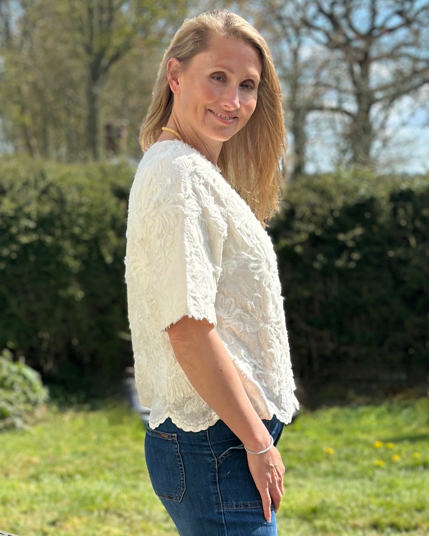 Clothing Lotus Floral Ribbon Top - Cream