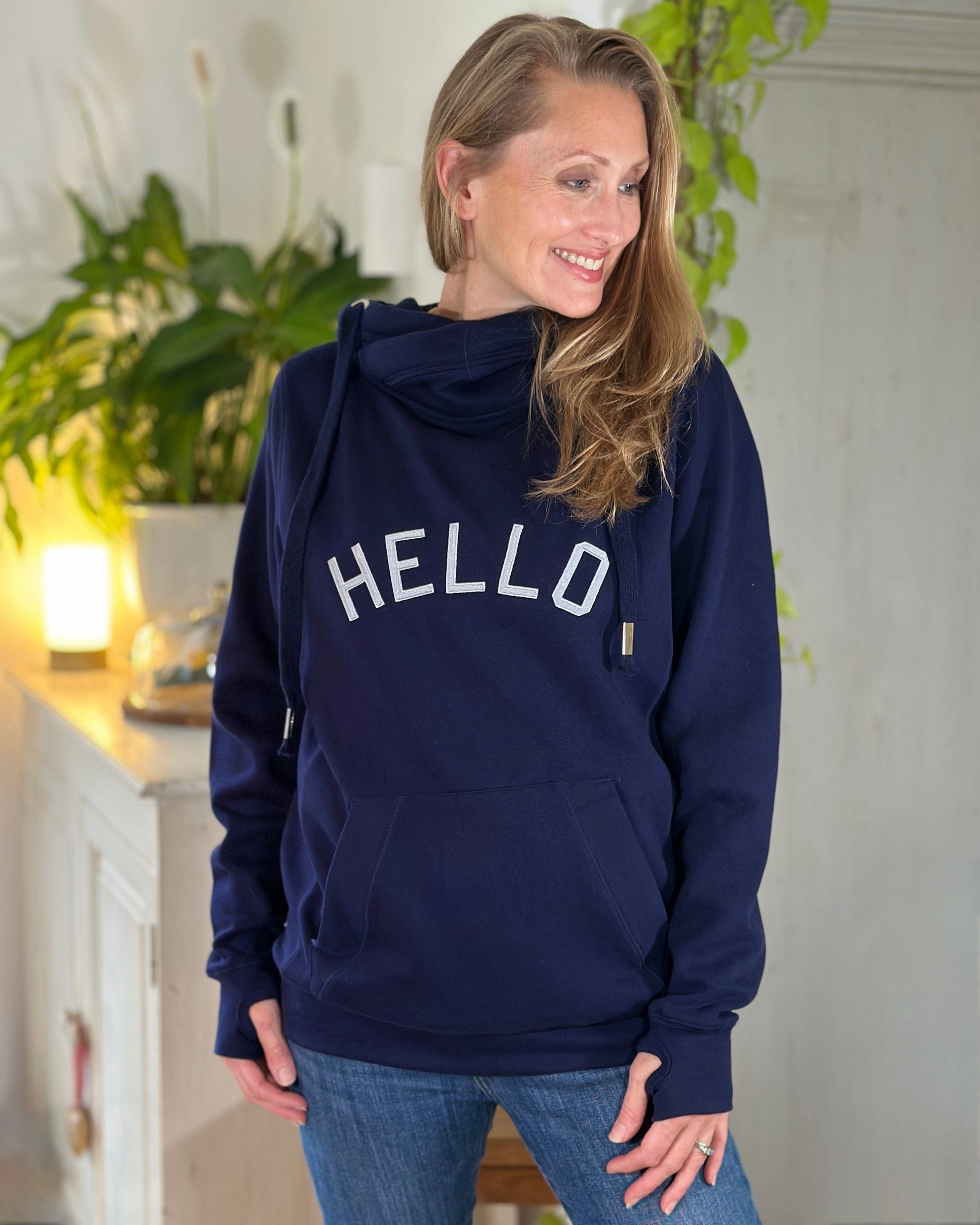 Clothing Luxury 'HELLO' Embellished Hoodie - Navy