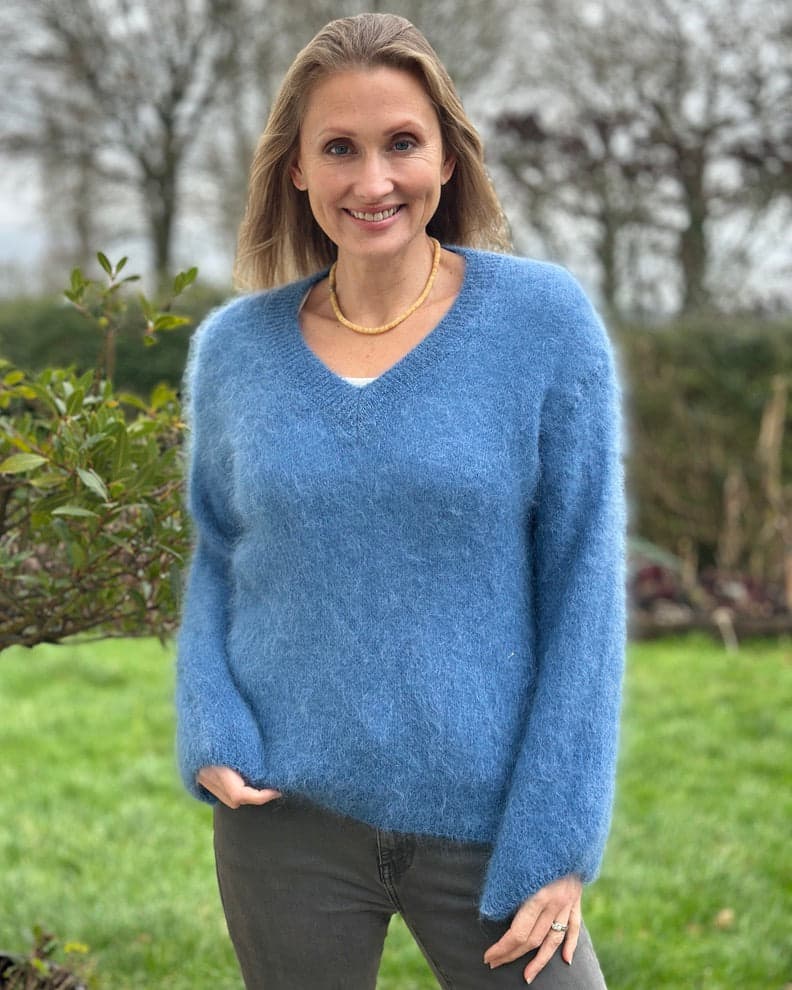 Clothing Luxury Mohair V-Neck Jumper - Cornflower Blue