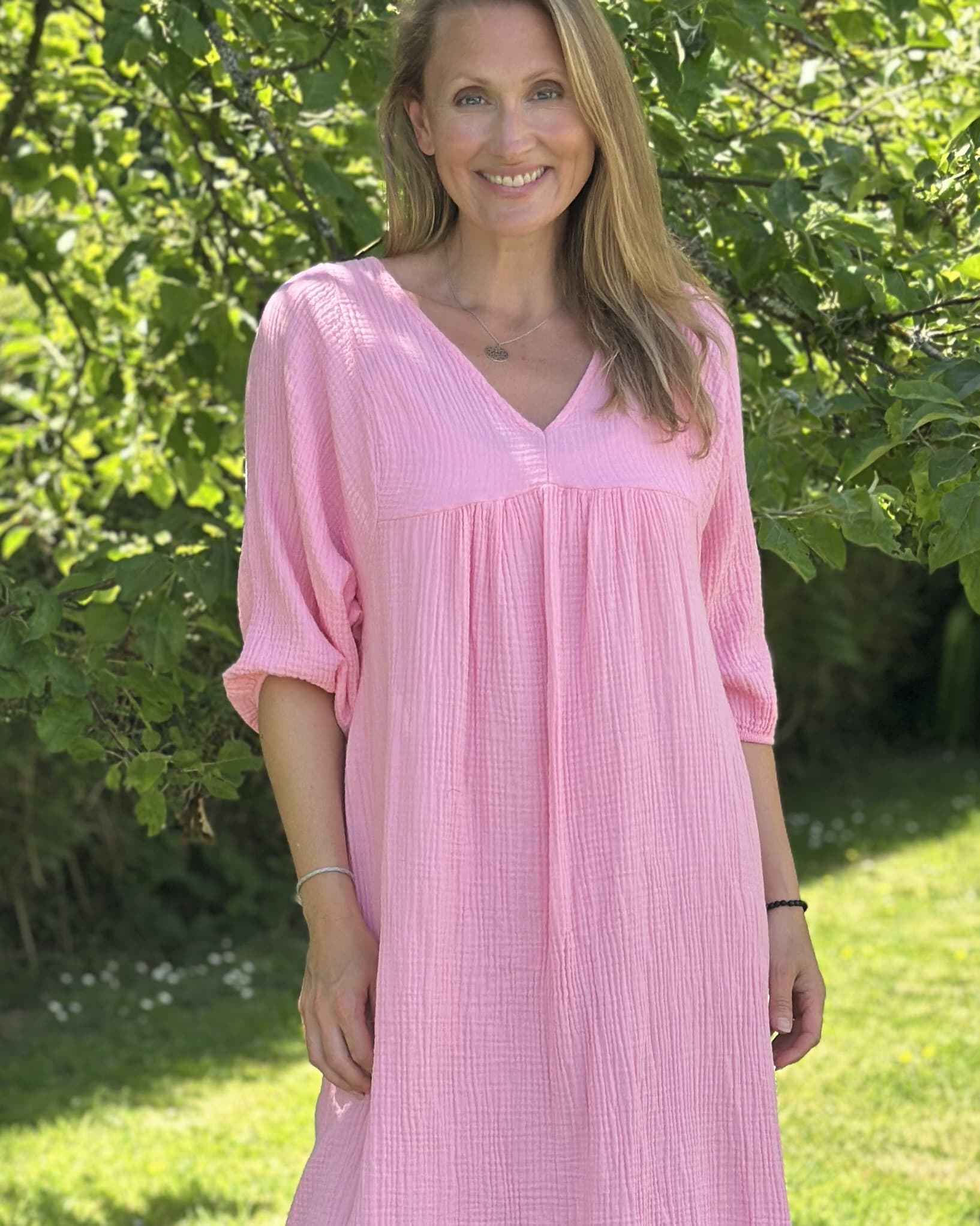 clothing Midi Floaty Cheesecloth Dress - Bubblegum Pink