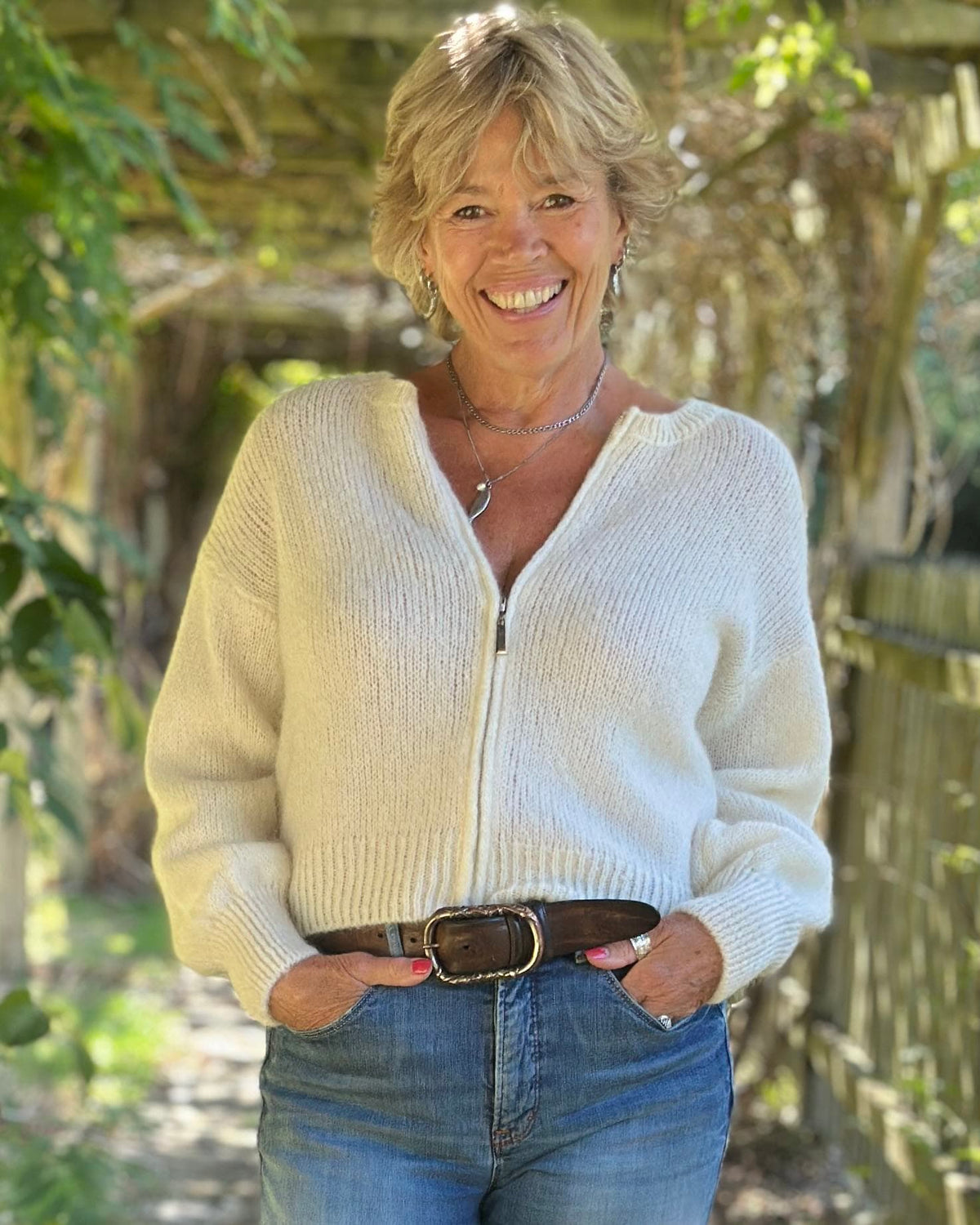 clothing Mohair Zip-Up Cardigan - Cream