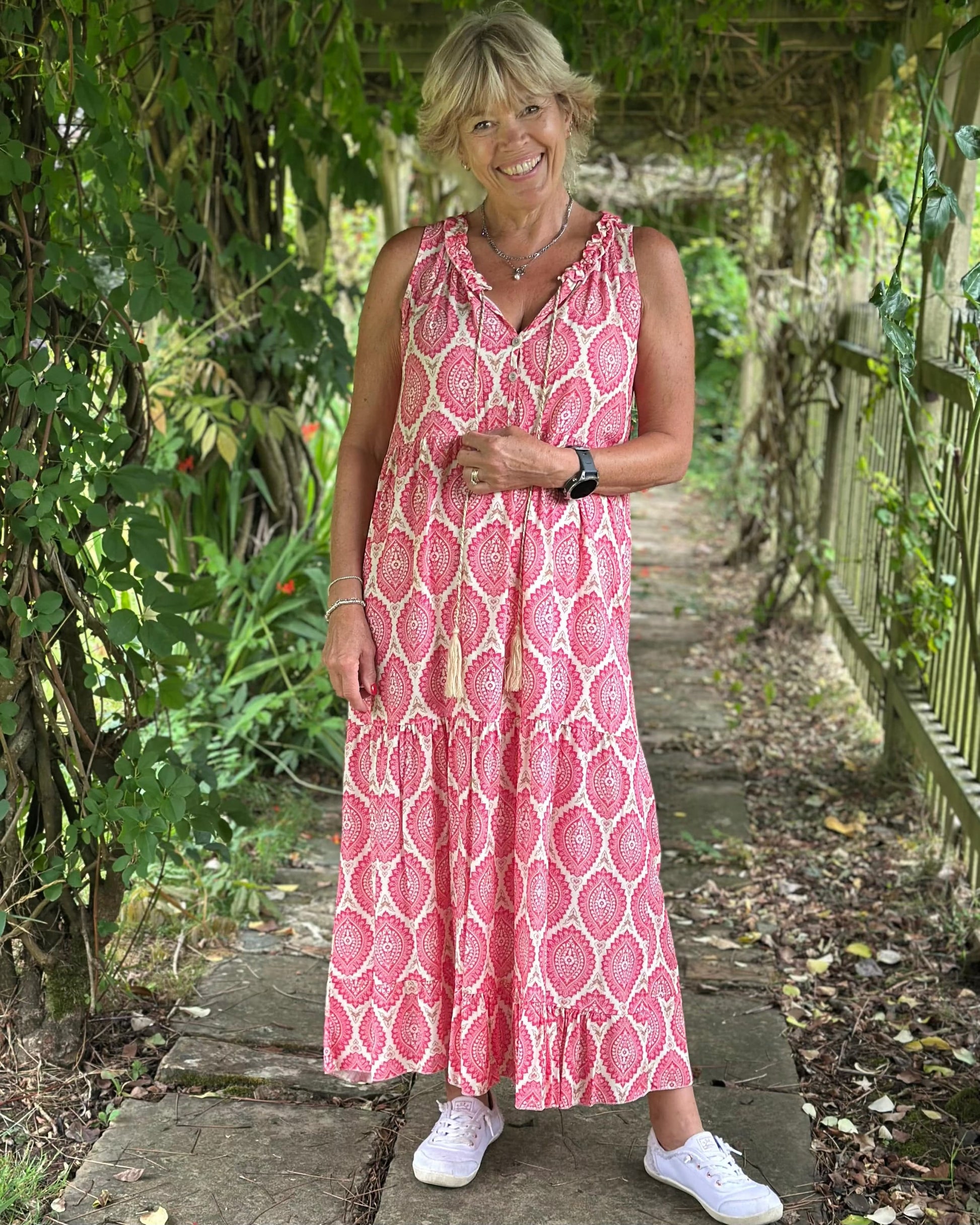 Clothing Patterned Sleeveless Dress - Raspberry/Pink