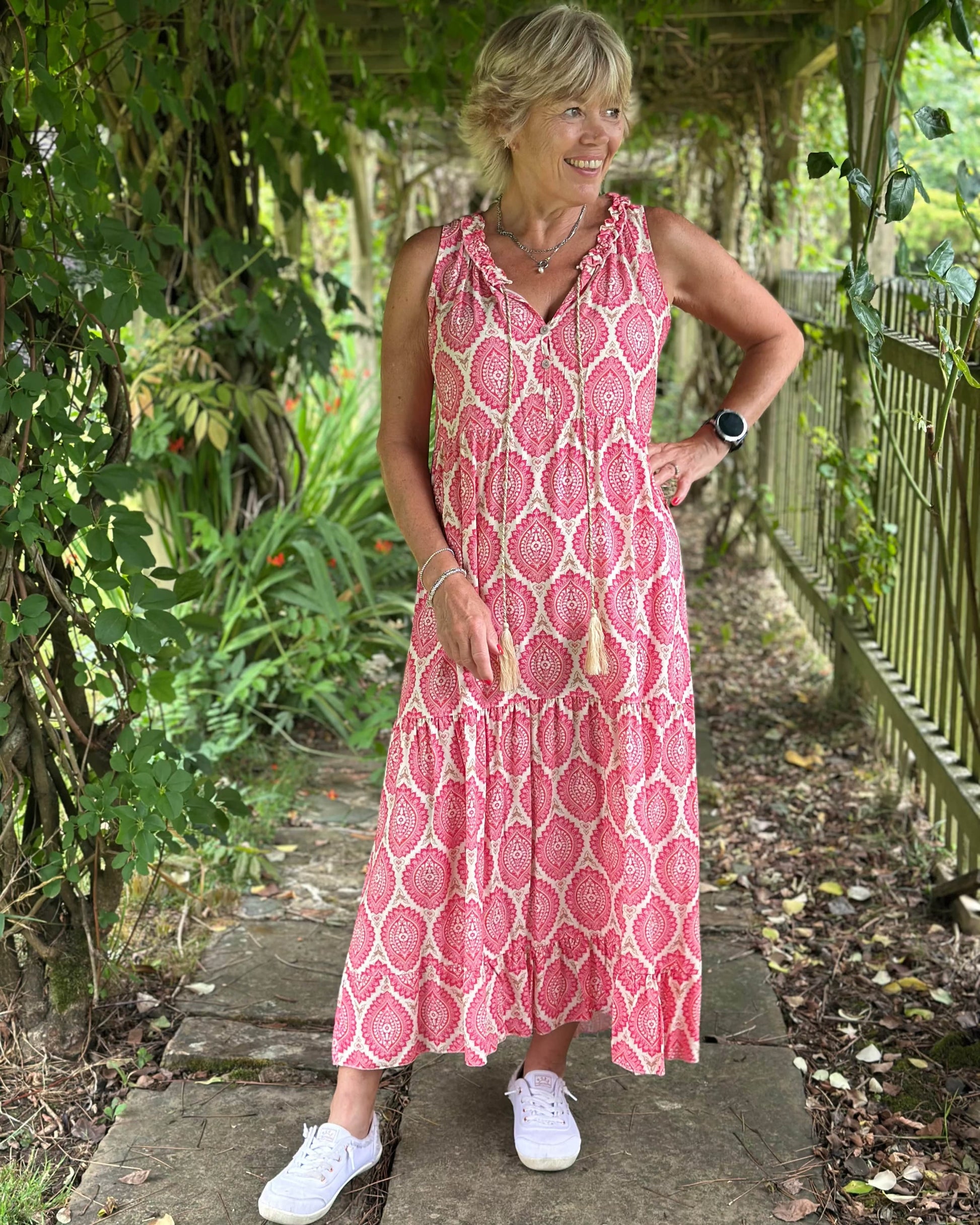 Clothing Patterned Sleeveless Dress - Raspberry/Pink