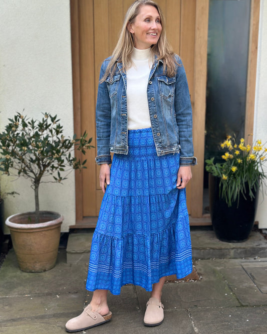 Clothing Patterned Tiered Skirt/Dress - Cobalt Blue