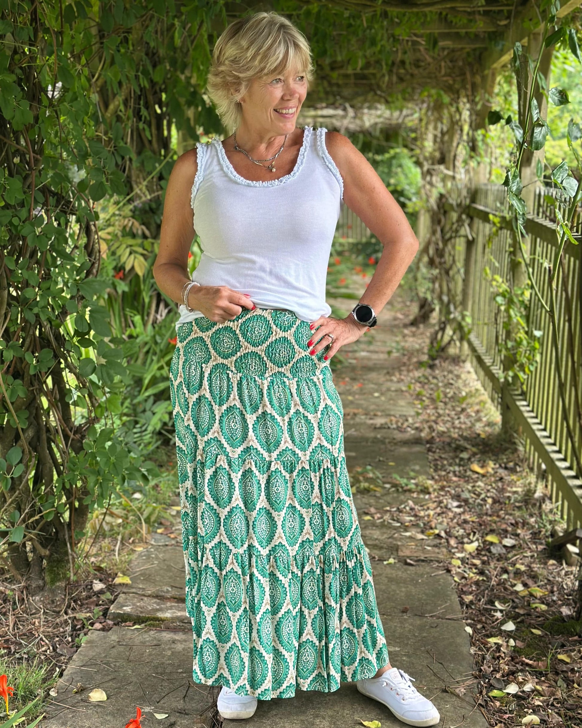 Clothing Patterned Tiered Skirt/Dress - Emerald Green