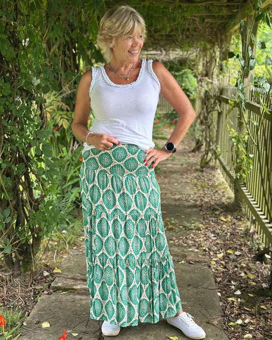 Clothing Patterned Tiered Skirt/Dress - Emerald Green
