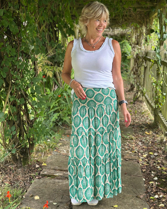 Clothing Patterned Tiered Skirt/Dress - Emerald Green