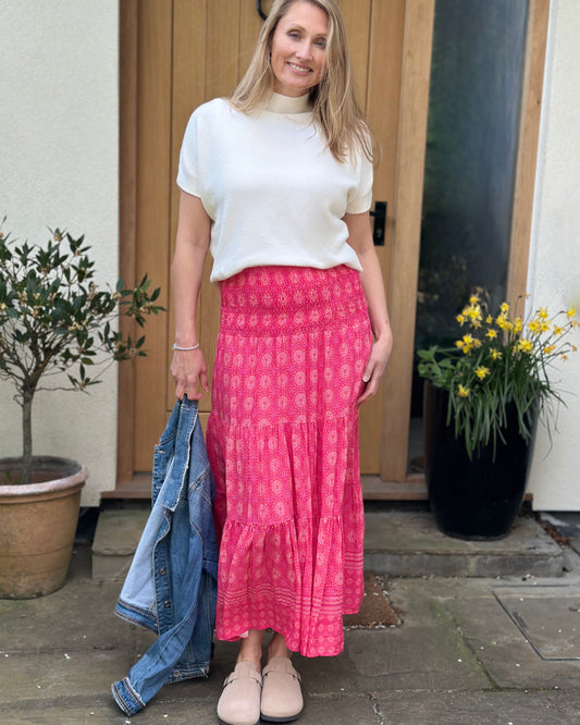 Clothing Patterned Tiered Skirt/Dress - Fuchsia