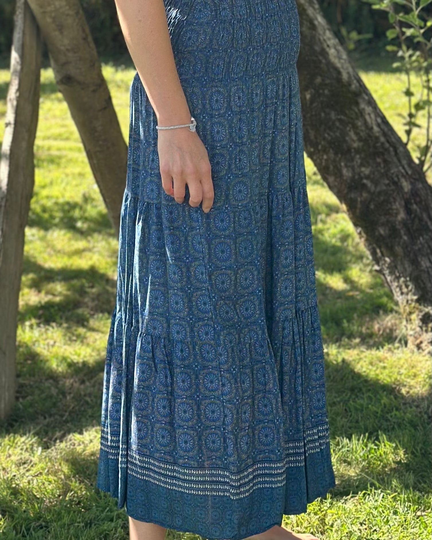 Clothing Patterned Tiered Skirt/Dress - Navy