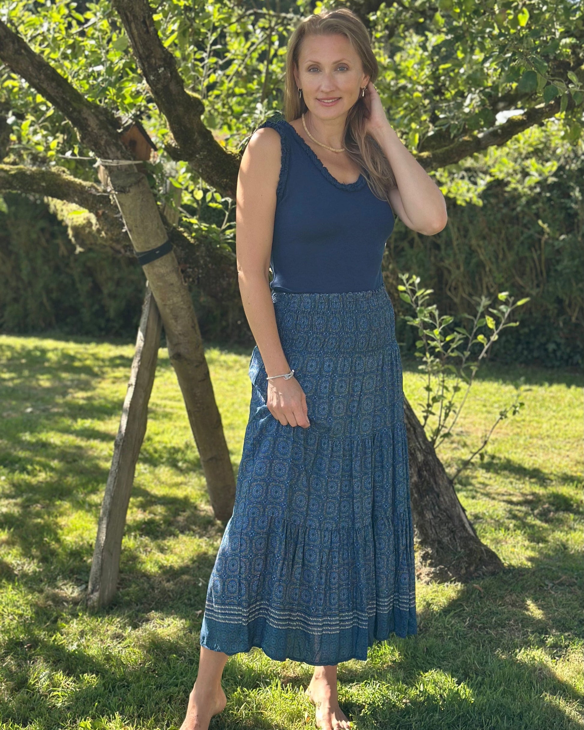 Clothing Patterned Tiered Skirt/Dress - Navy