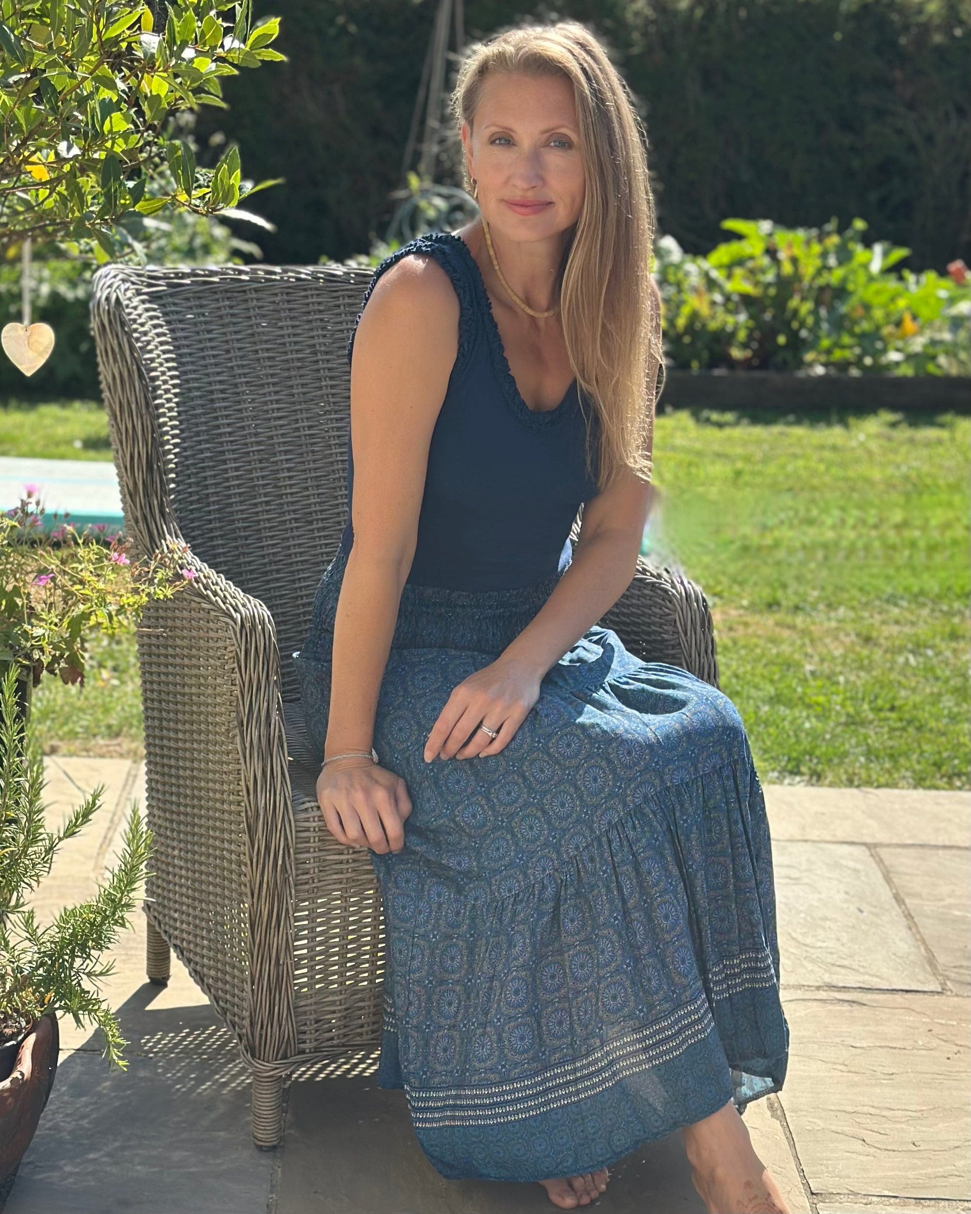 Clothing Patterned Tiered Skirt/Dress - Navy