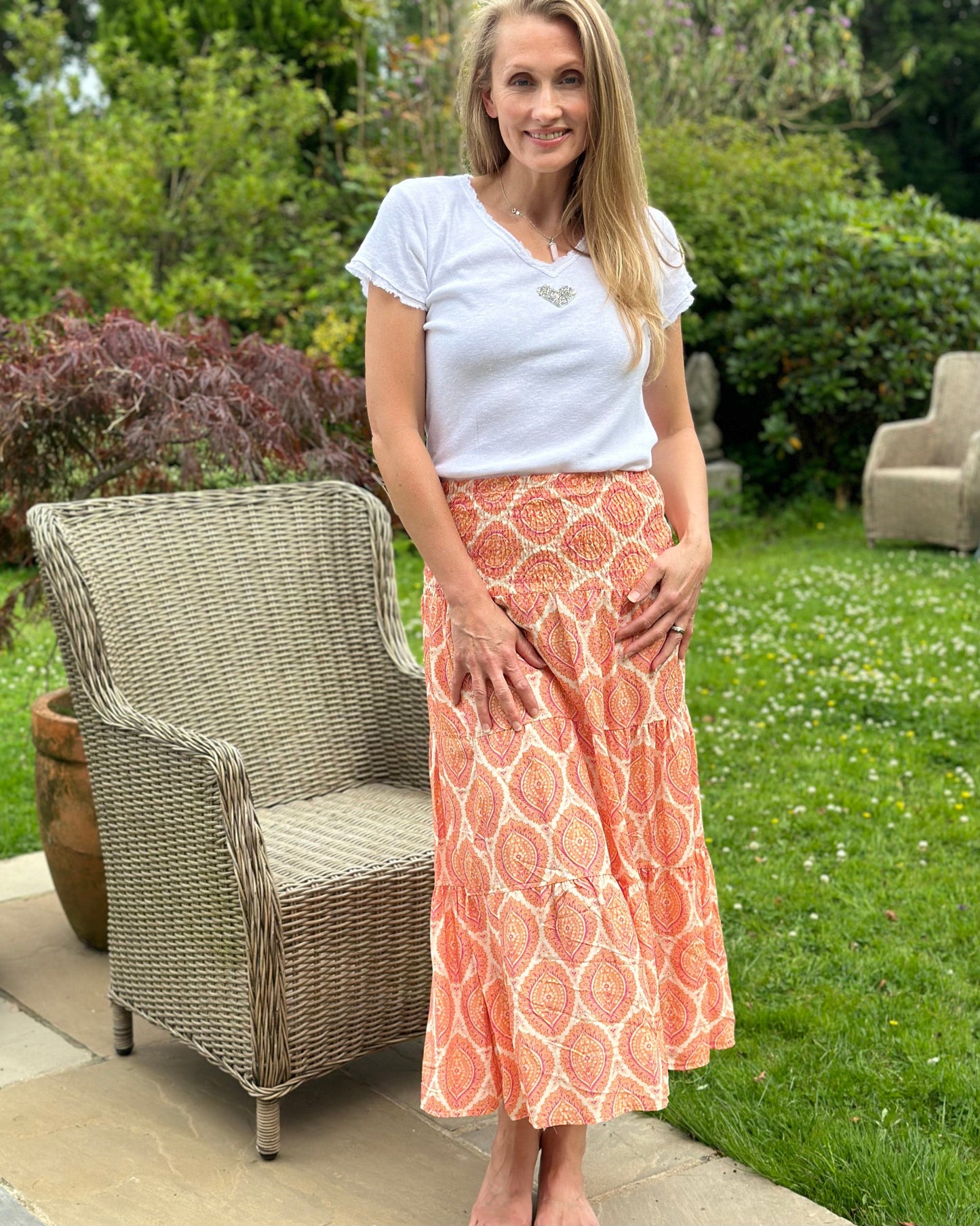 Clothing Patterned Tiered Skirt/Dress - Orange/Pink
