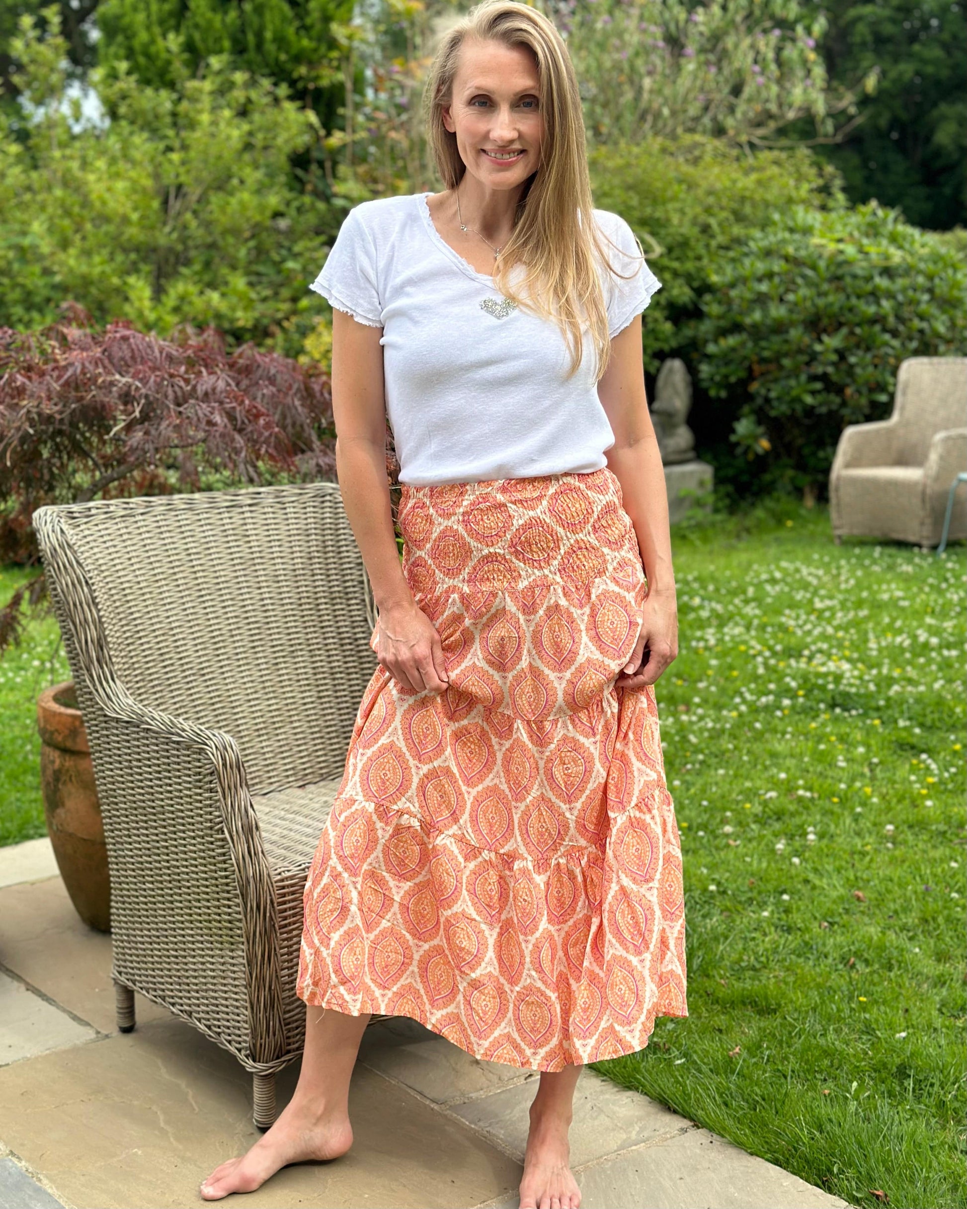 Clothing Patterned Tiered Skirt/Dress - Orange/Pink