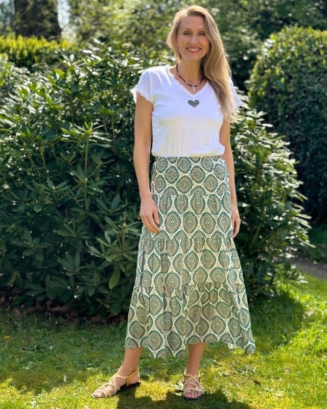 Patterned 2025 teal skirt