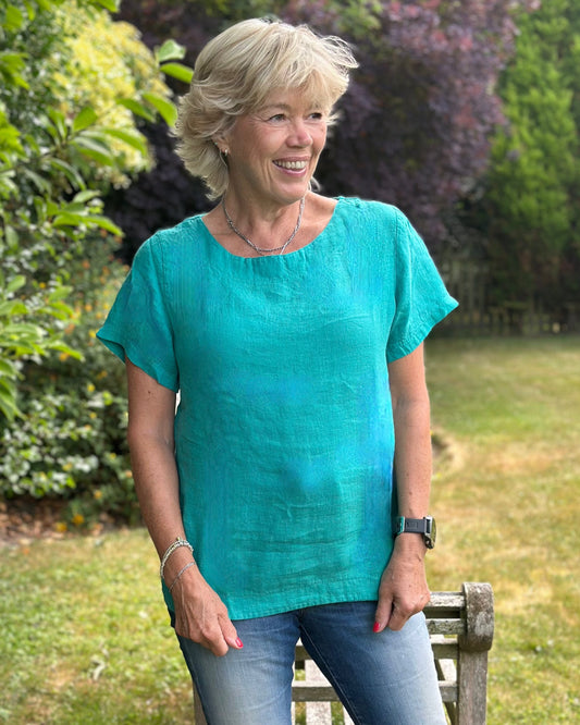 Clothing Plain Linen Top - Lagoon