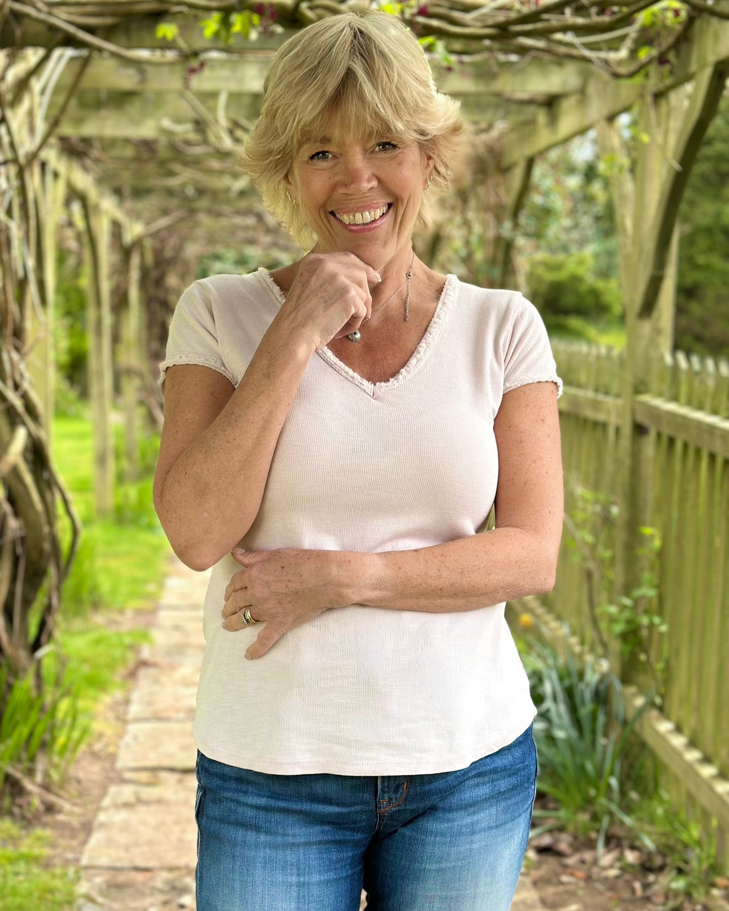 clothing Plain Ribbed Cotton T-Shirt - Pale Pink