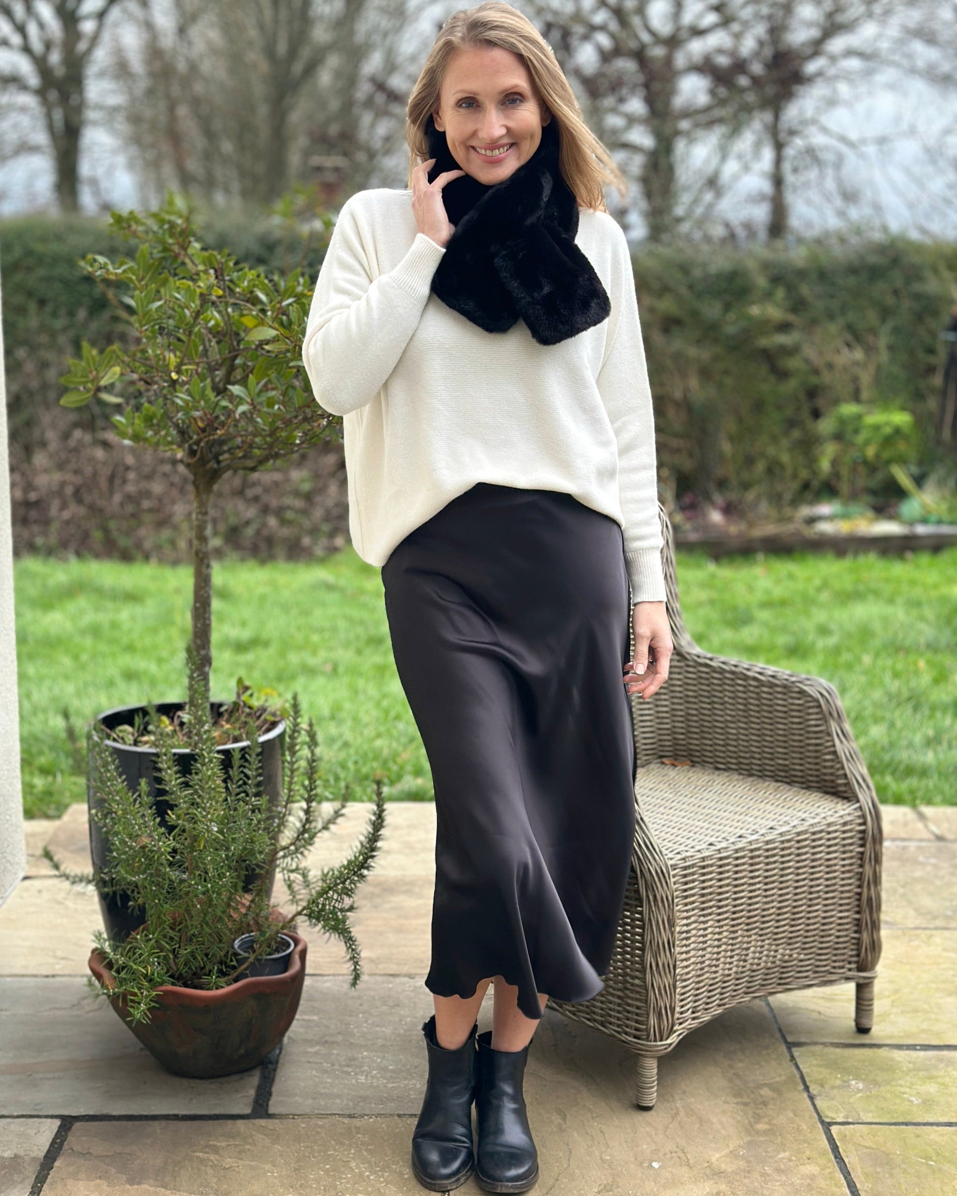 clothing Plain Satin Skirt - Black