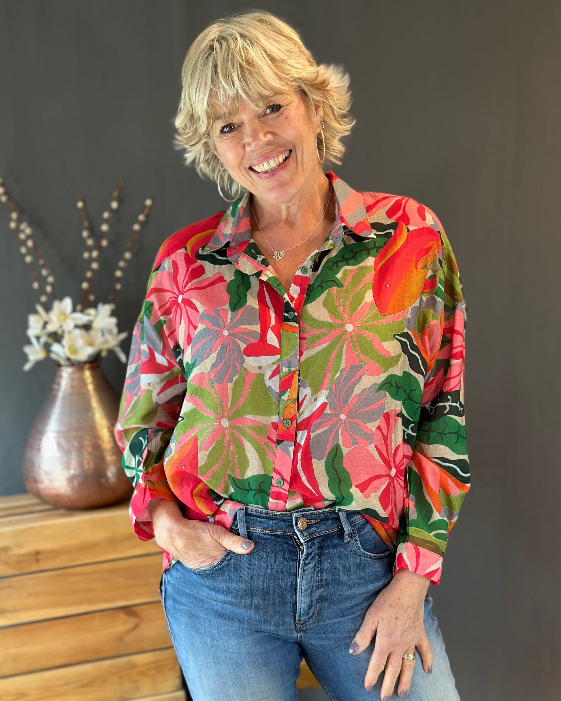 Clothing Printed Floral Shirt - Bright