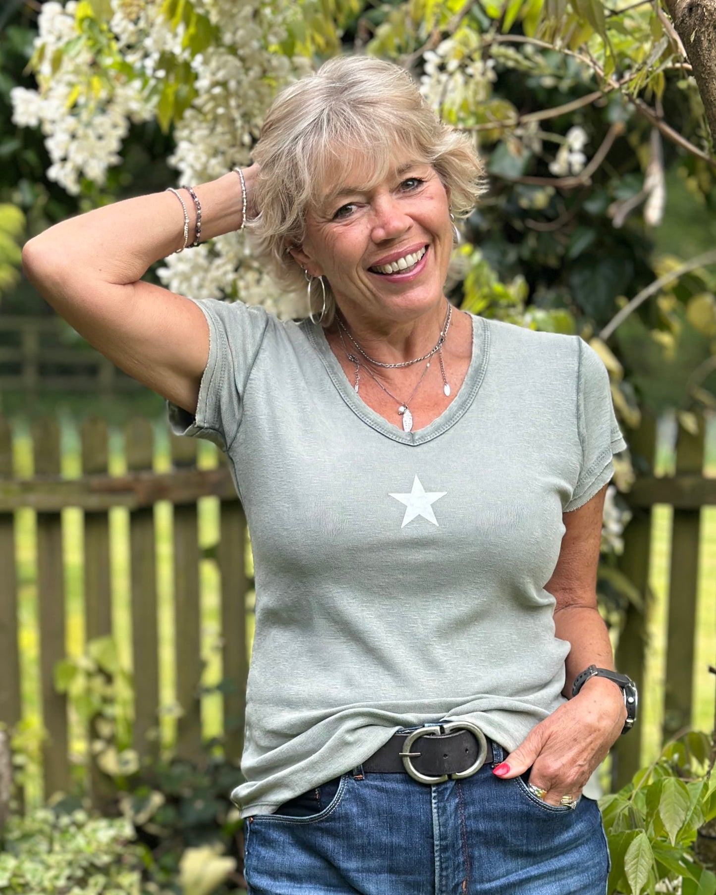 clothing Printed Star T-Shirt - Pale Khaki