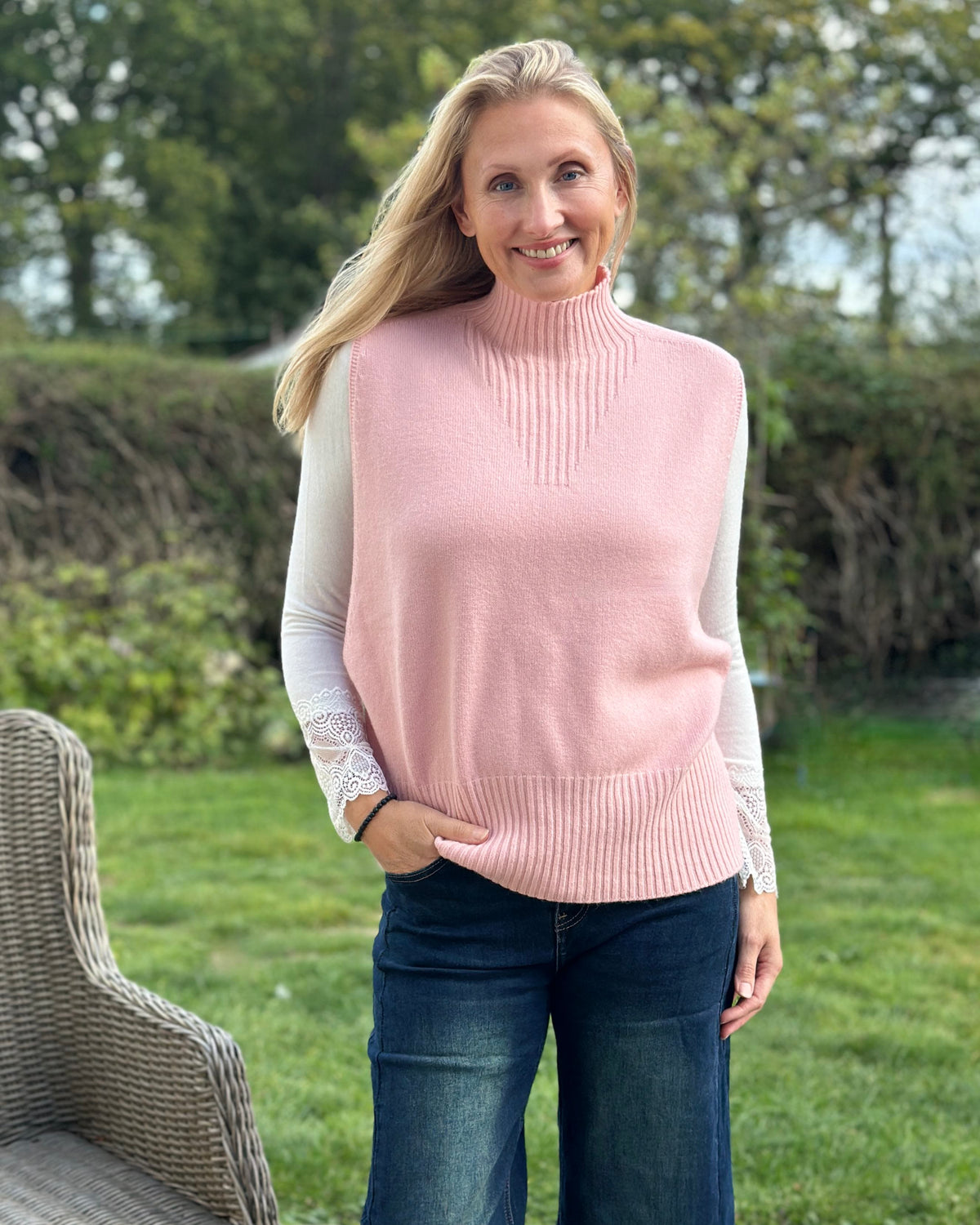 clothing Ribbed Neck Sleeveless Jumper - Pink