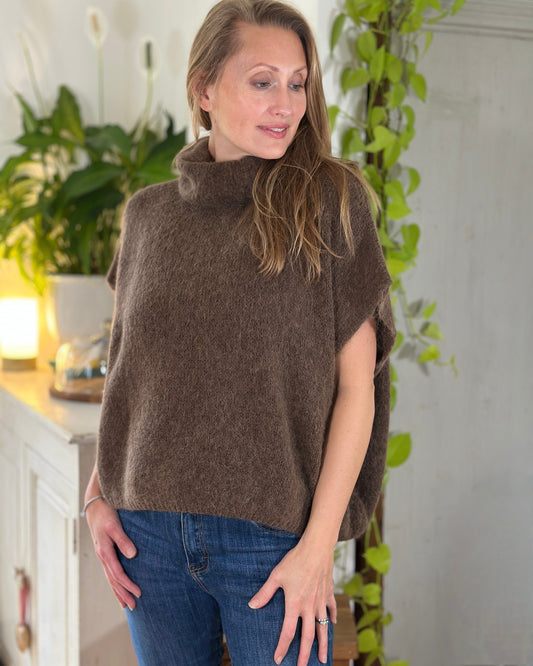 clothing Roll Neck Alpaca Tank Top - Chocolate