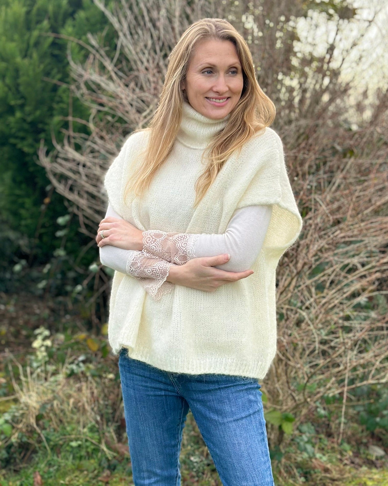 clothing Roll Neck Mohair Tank Top - Cream