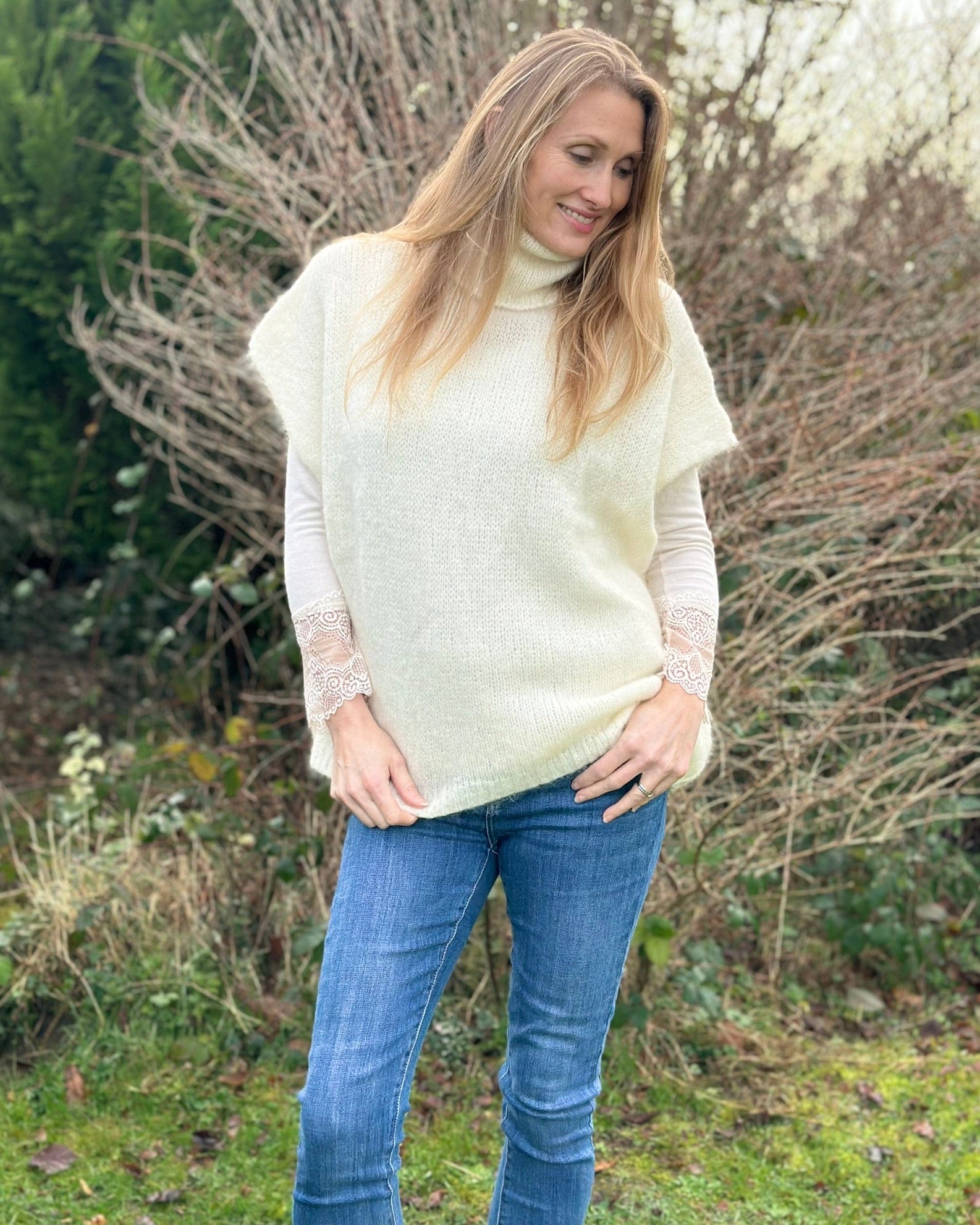 clothing Roll Neck Mohair Tank Top - Cream