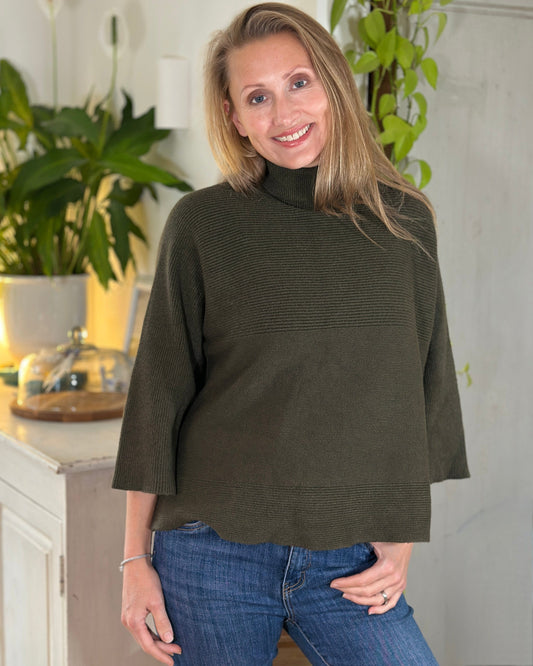 clothing Roll Neck Ribbed Jumper - Khaki