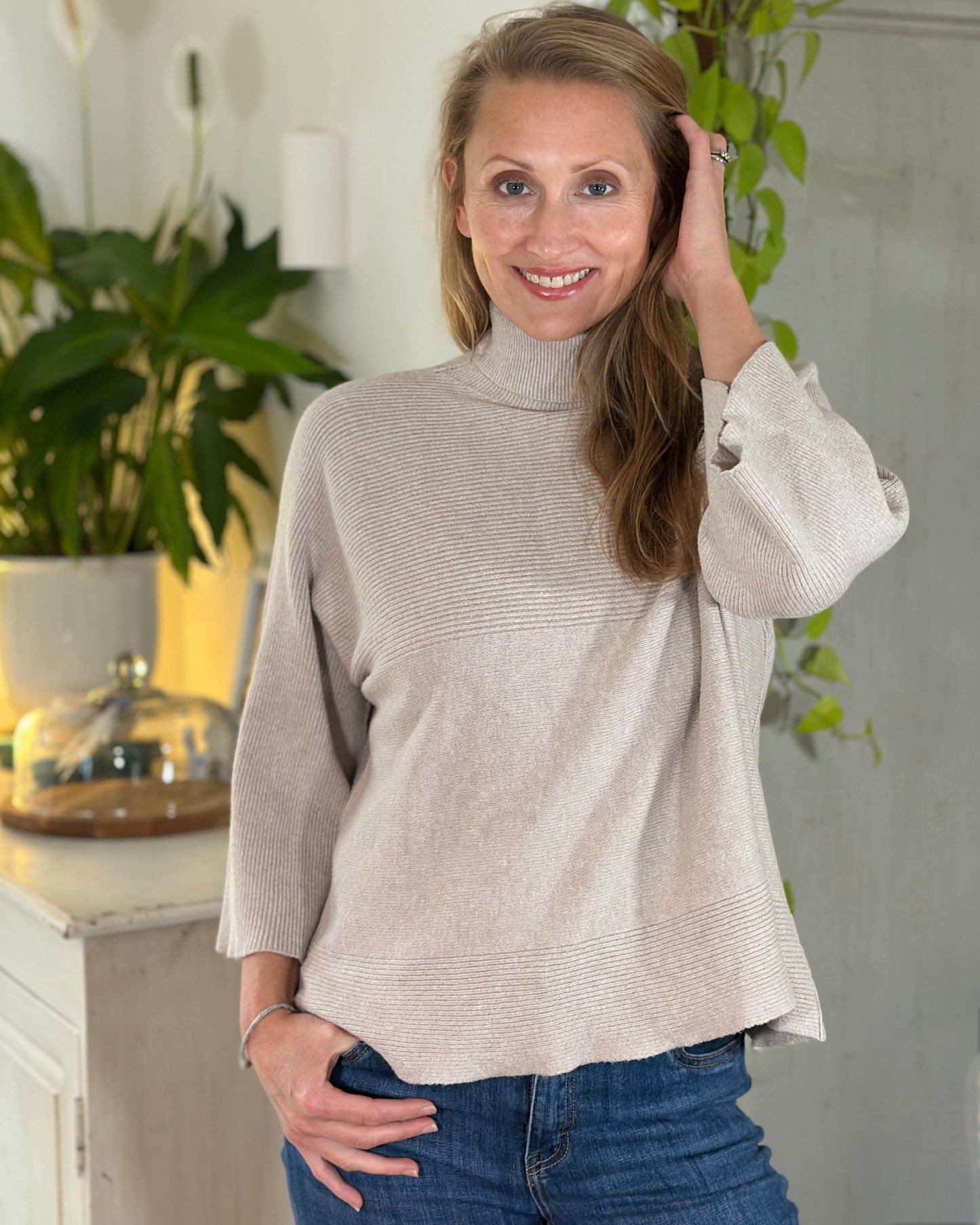 clothing Roll Neck Ribbed Jumper - Oatmeal