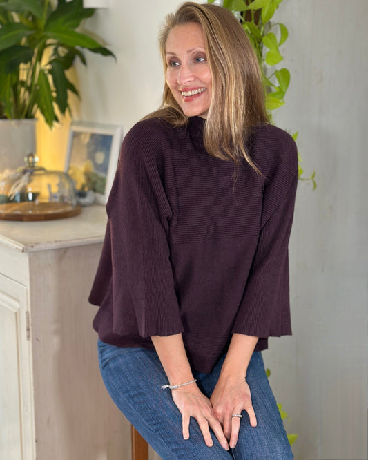 clothing Roll Neck Ribbed Jumper - Plum