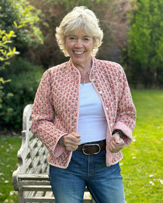 Clothing Rosebud Print Quilted Jacket - Pink