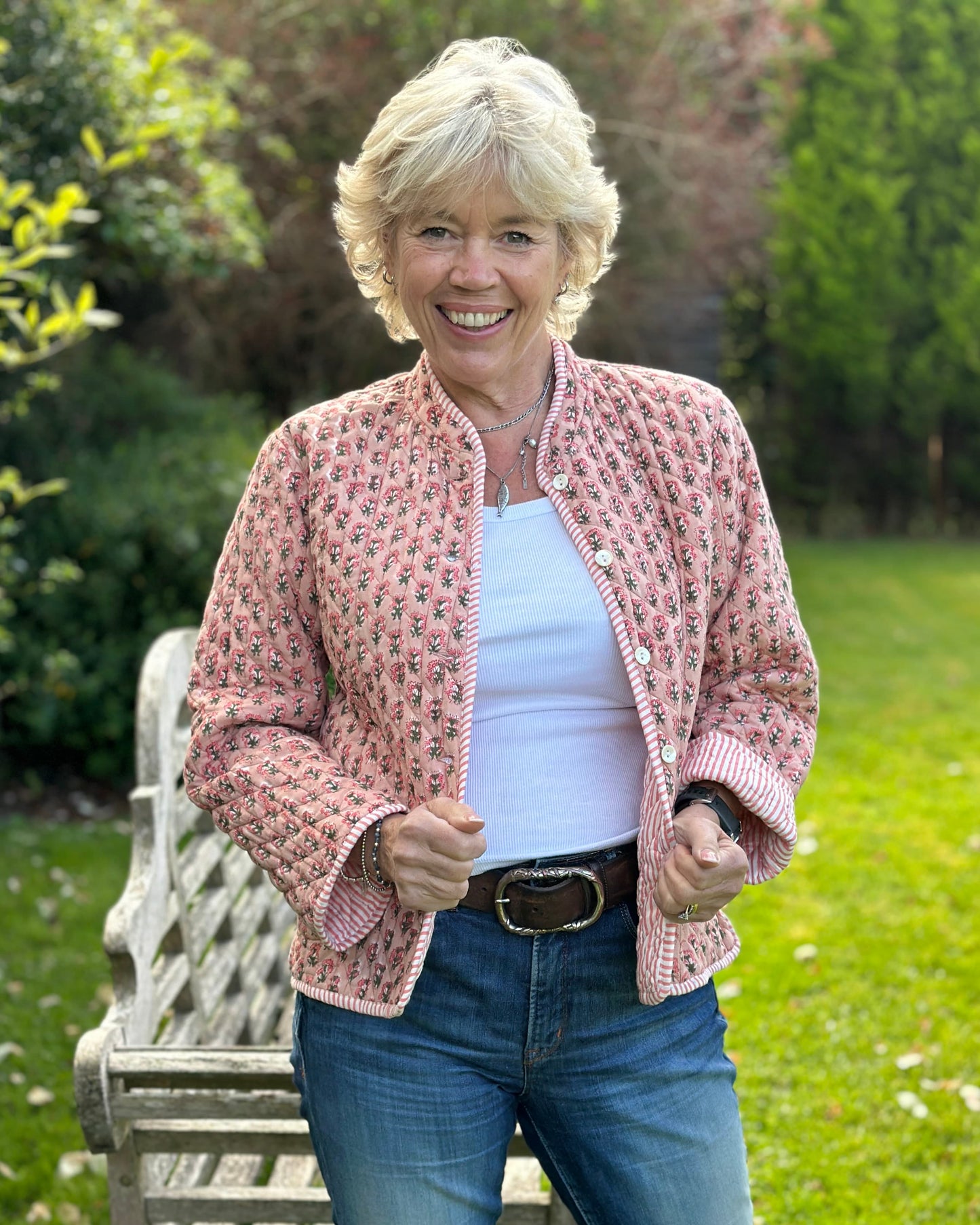 Clothing Rosebud Print Quilted Jacket - Pink