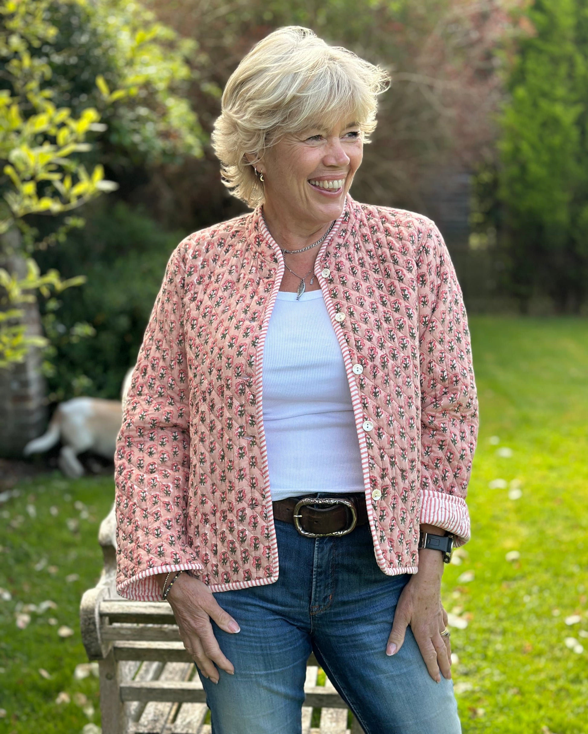 Clothing Rosebud Print Quilted Jacket - Pink