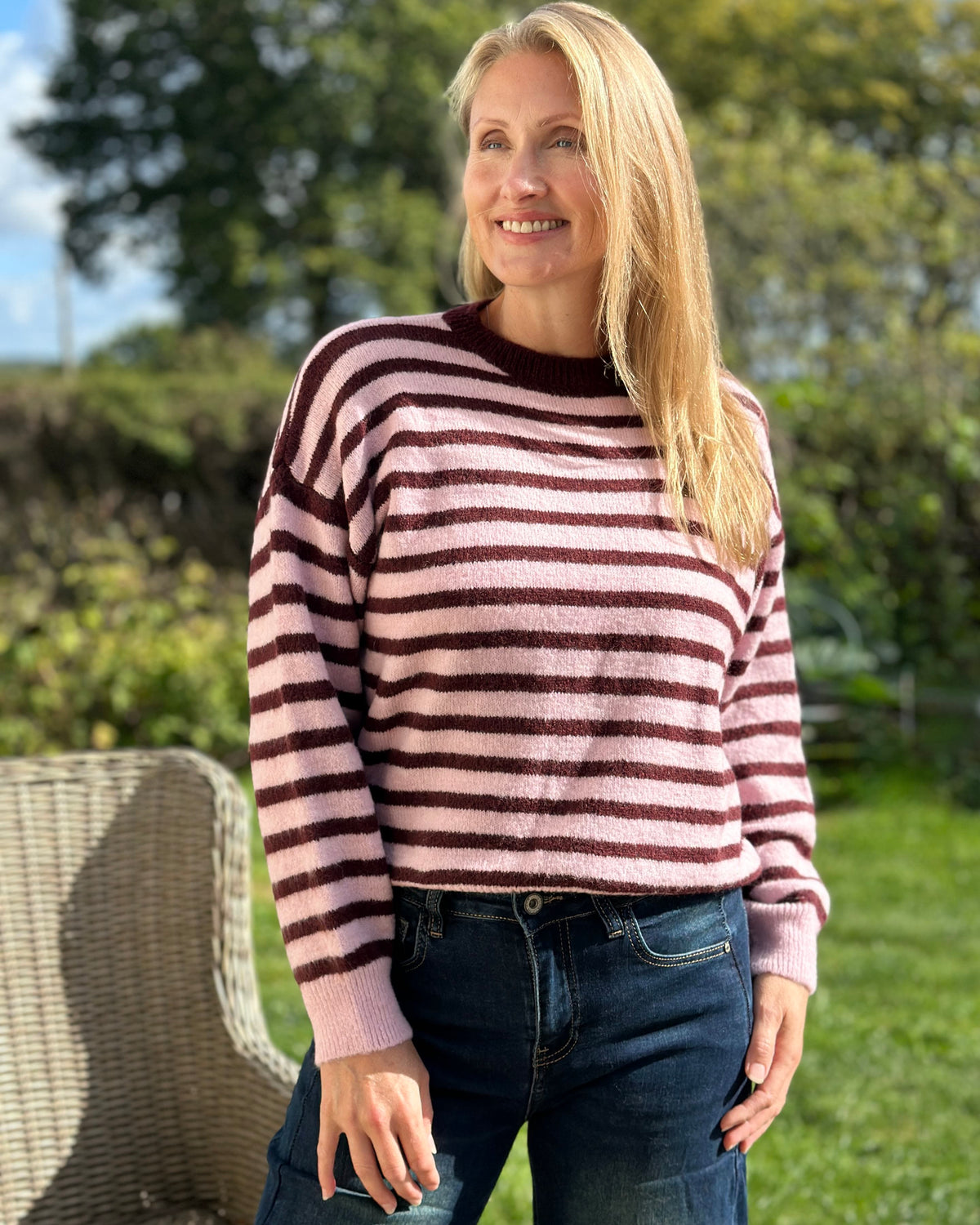 clothing Round Neck Alpaca Mix Jumper - Burgundy/Pink