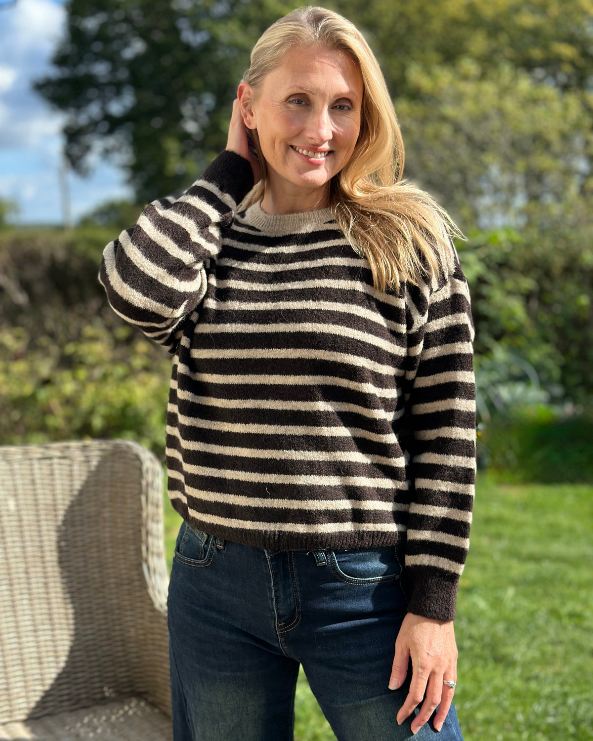 clothing Round Neck Alpaca Mix Jumper - Dark Chocolate/Oatmeal