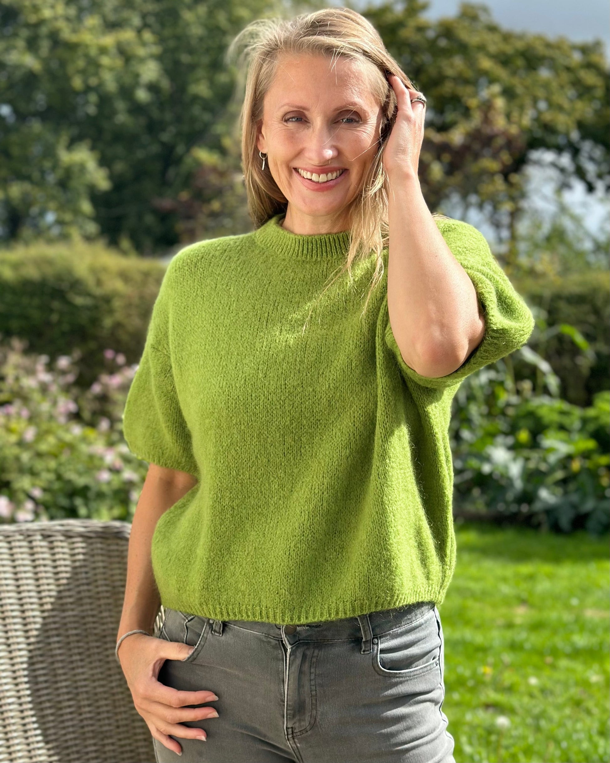 clothing Round Neck Crop Mohair Jumper - Apple