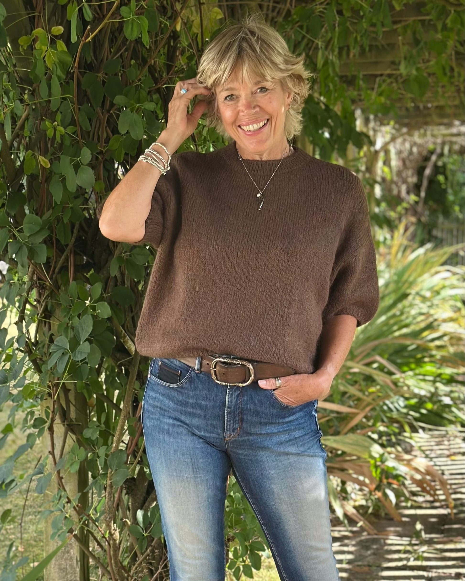 clothing Round Neck Crop Mohair Jumper - Chocolate Brown