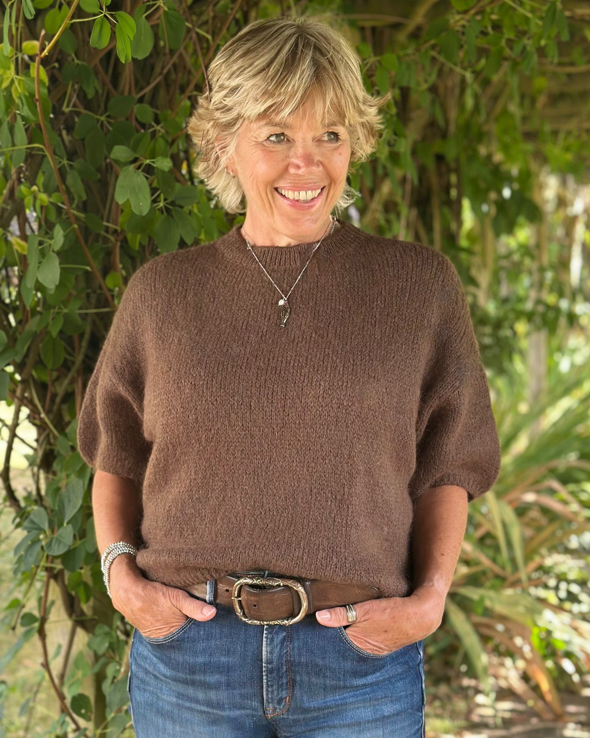 clothing Round Neck Crop Mohair Jumper - Chocolate Brown