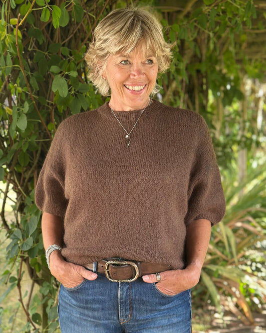 clothing Round Neck Crop Mohair Jumper - Chocolate Brown