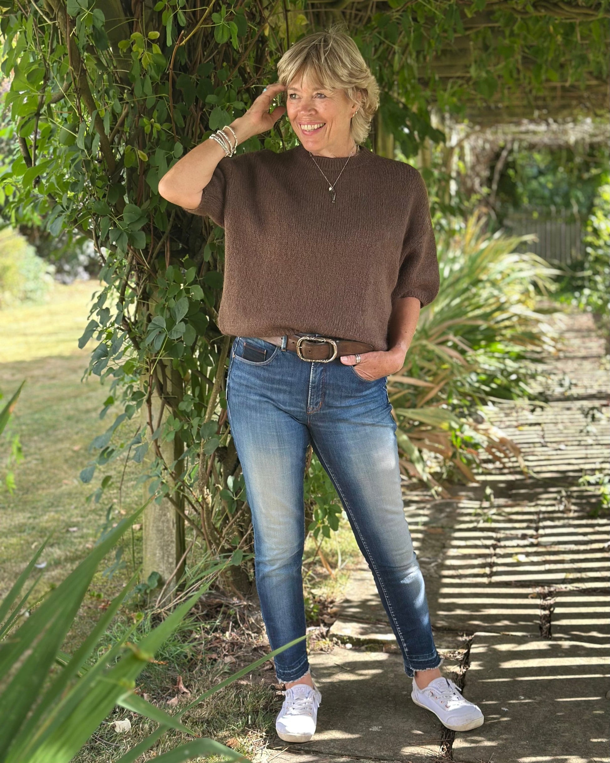 clothing Round Neck Crop Mohair Jumper - Chocolate Brown