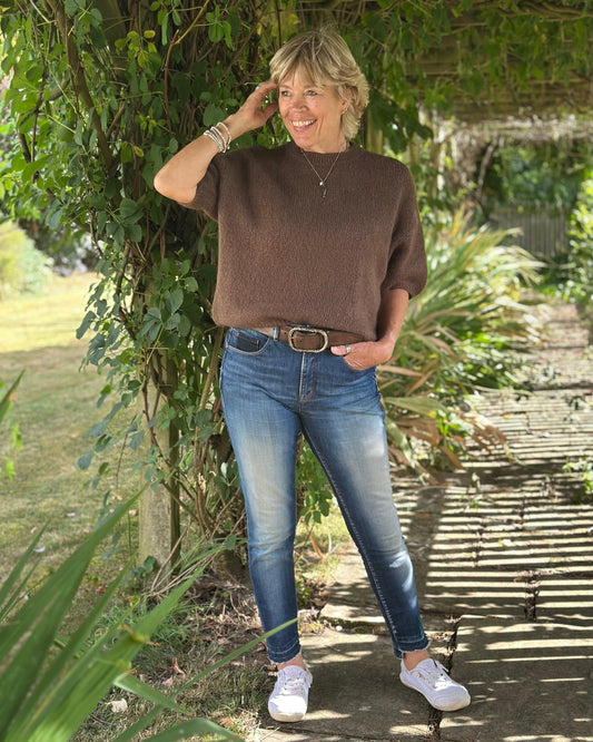 clothing Round Neck Crop Mohair Jumper - Chocolate Brown