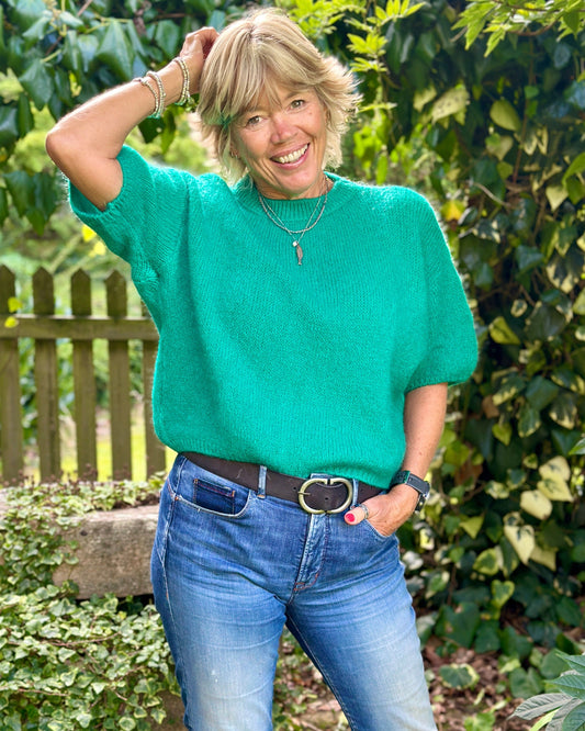 clothing Round Neck Crop Mohair Jumper - Jade