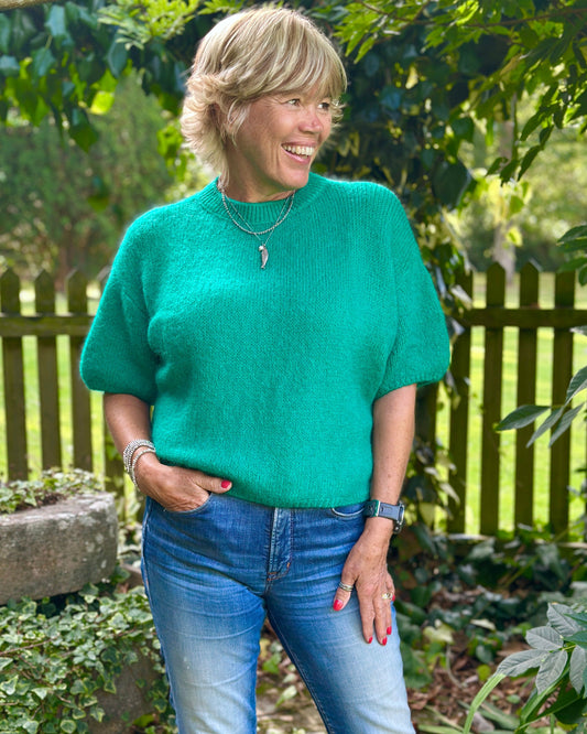 clothing Round Neck Crop Mohair Jumper - Jade