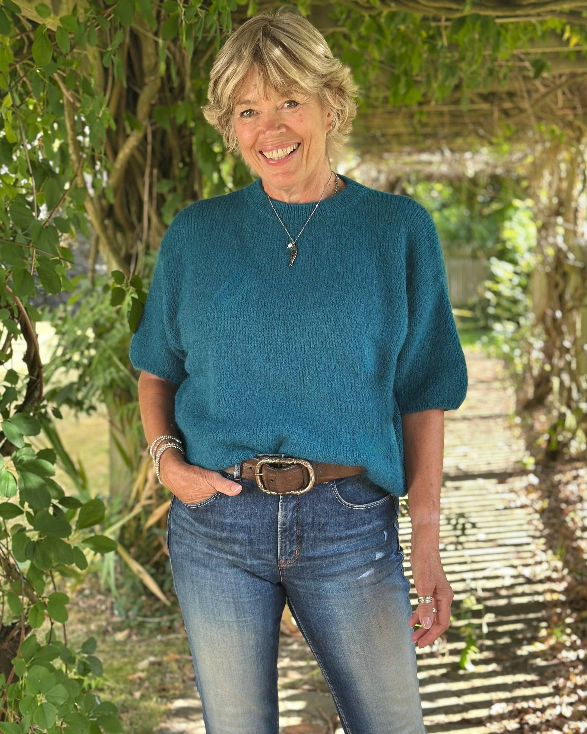 clothing Round Neck Crop Mohair Jumper - Teal