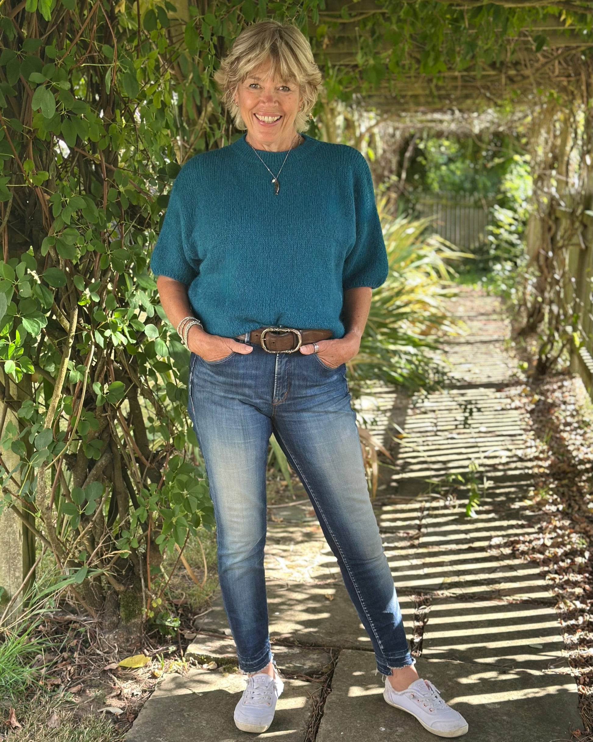 clothing Round Neck Crop Mohair Jumper - Teal