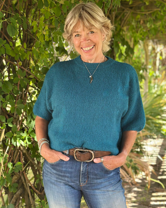 clothing Round Neck Crop Mohair Jumper - Teal