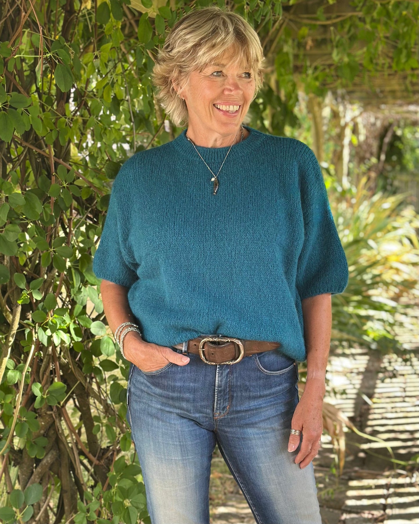 clothing Round Neck Crop Mohair Jumper - Teal