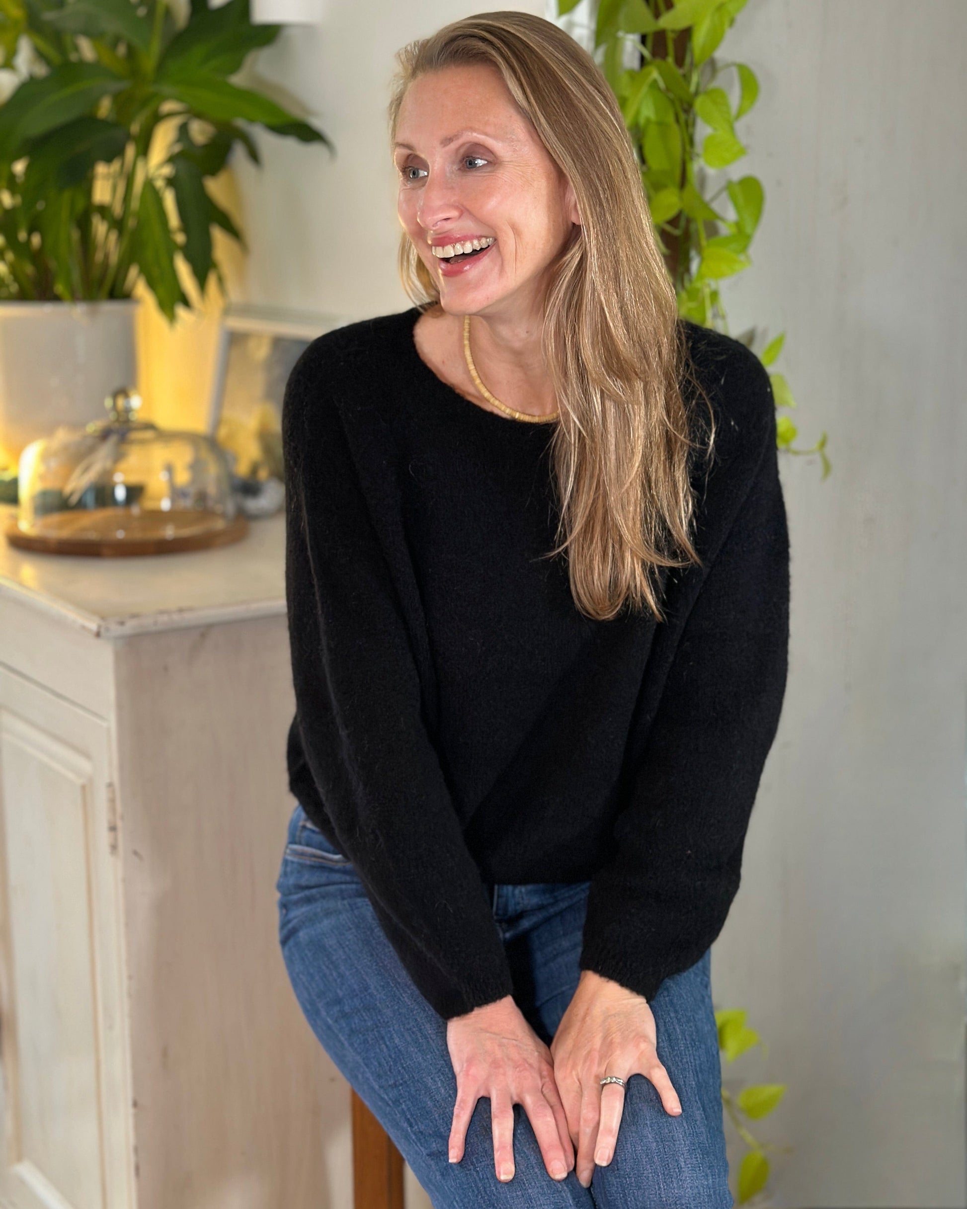 clothing Round Neck Long Sleeve Alpaca Jumper - Black